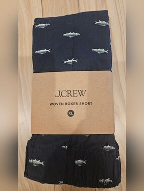 J. Crew Navy Woven Boxer Shorts with Fish Print NWT